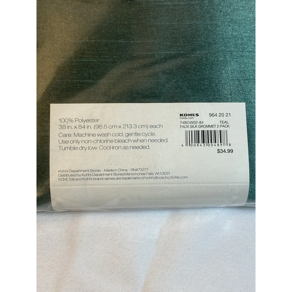the big one 2 pack gromment top panels 38 in X 84 in TEAL green‎ by kohls